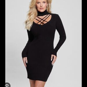 Guess Black Long Sleeve Cutout Dress Sweater Dylan XS